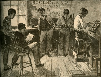 Dolgozik a nyomdában, 1881. alkotó: Unbekannt