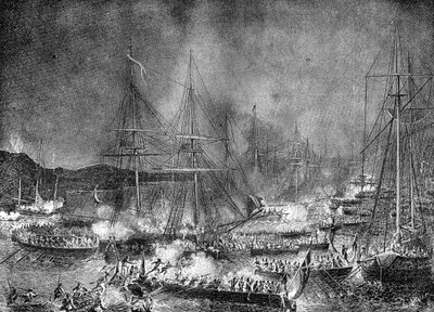 Támadás a francia inváziós flottilla ellen a franciaországi Boulogne-ban, 1801. augusztus 15-16. 1882-1884 alkotó: Unbekannt