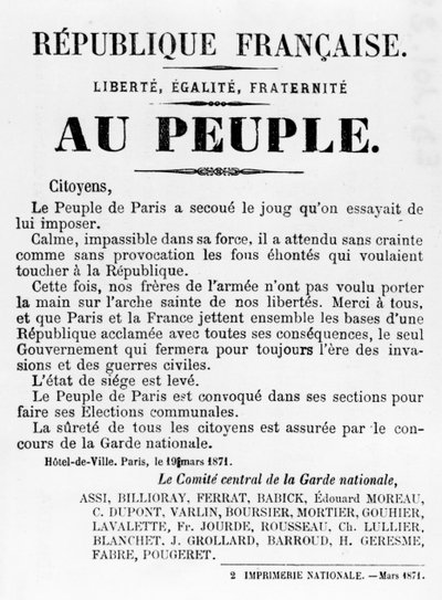 Au Peuple, a Párizsi Kommün francia politikai plakátjairól, 1871. május alkotó: Unbekannt