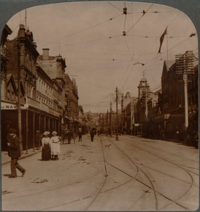 Aucklands fő üzleti főútja, Queen St., néz S., Új-Zéland, c1900 alkotó: Unbekannt