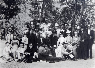 Maxim Gorkij és Anton Csehov író a Moszkvai Művészeti Színház színészei között, 1900 alkotó: Unbekannt
