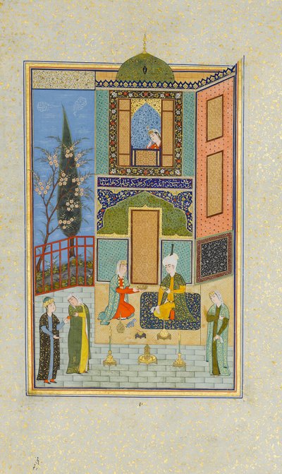 Bahram Gur a Zöld Palotában hétfőn, Folio a Nizami Khamsa kvintettjétől, A.H. 931A.D. 152 alkotó: Unbekannt