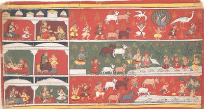 Bakasura, a daru démon megérkezik Brindavanba... egy szétszórt Bhagavata Purana..., kb. 1700. alkotó: Unbekannt