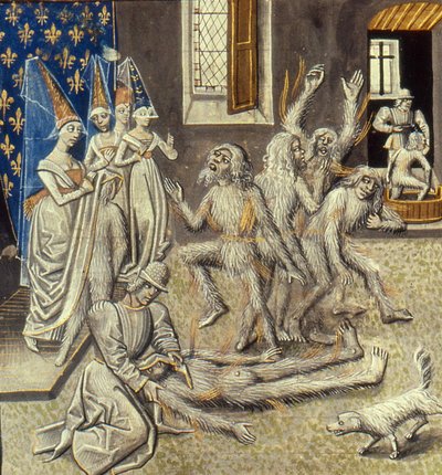 Bal des Ardents miniatűr a Grandes Chroniques de France-ból Jean Froissarttól, 15. század. alkotó: Unbekannt