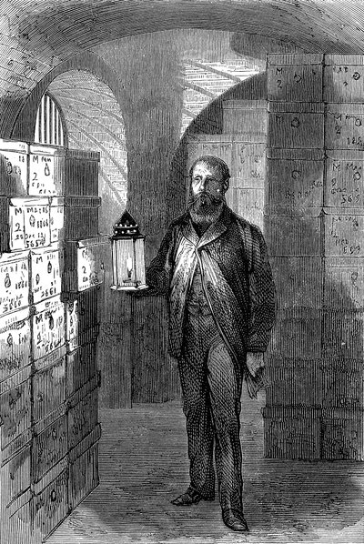 Bankjegybolt a Bank of England trezoraiban, 1870 alkotó: Unbekannt