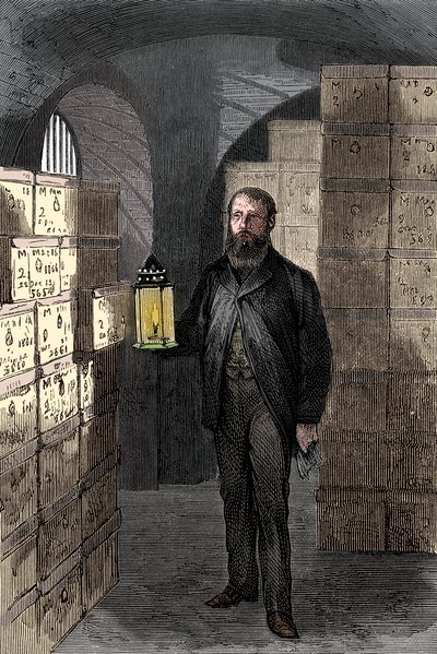 Bankjegybolt a Bank of England trezoraiban, 1870 alkotó: Unbekannt