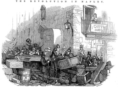 Barikád a Strada di Toledóban közvetlenül a támadás előtt, forradalom Nápolyban, 1848. május 15. alkotó: Unbekannt