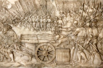 Szent Dénes-bazilika, Ferenc 1. francia király és Claude Franciaország sírja, az Alapítvány alacsony domborműve, Az 1515-ös marignánói csata ábrázolása – a Régi Svájci Konföderáció csapatai, Saint-Denis, Franciaország alkotó: Unbekannt
