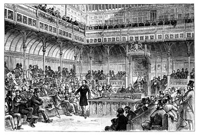 Benjamin Disraeli bemutatja reformtörvényét az alsóházban, 1867 alkotó: Unbekannt