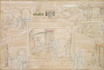 Bhimas Konzultáció az asztrológussal: Jelenet a Nala-Damayanti rajzokból, c. 1790-1800. alkotó: Unbekannt