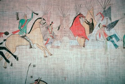 Blackfoot indián bélés egy tábor elleni támadást ábrázol alkotó: Unbekannt