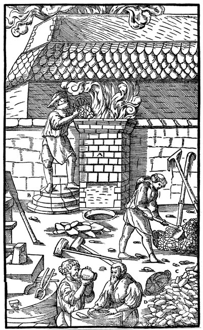 Nagyolvasztó vasérc olvasztására, 1556 alkotó: Unbekannt