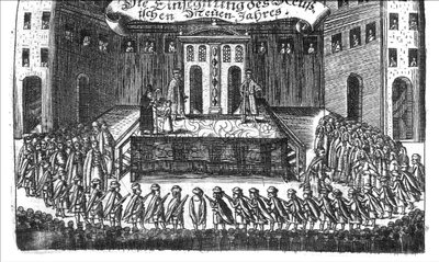 Az orosz újév áldása Georg Adam Schleissing Derer beiyden Czaarentől a Reusslandban, Ivan és Peter Alexewiz, 1693 alkotó: Unbekannt