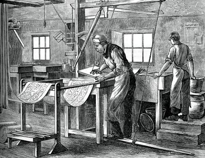 Blokknyomtatók munka közben, c1880 alkotó: Unbekannt