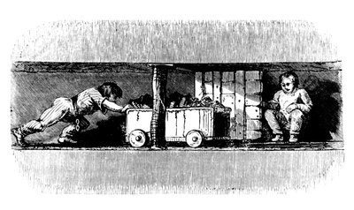 Fiú, aki egy szénnel megrakott teherautót tolt a szénfaltól a bányaakna aljáig, c1848 alkotó: Unbekannt