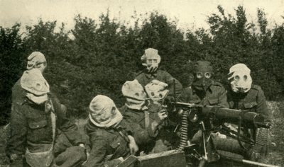 ...Gázálarcot viselő brit géppuskarészleg, első világháború, 1914-1918, c1920. alkotó: Unbekannt