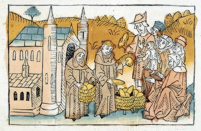 Kenyérosztás a szerzetesek által a szegényeknek. 1477 körül alkotó: Unbekannt