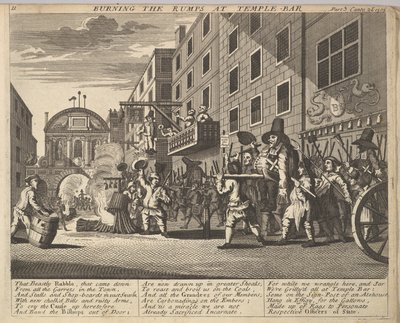 Burning the Rumps at Temple Bar 11. tábla: Illusztrációk Samuel Butlers Hudibrashoz, 1725-30. alkotó: Unbekannt