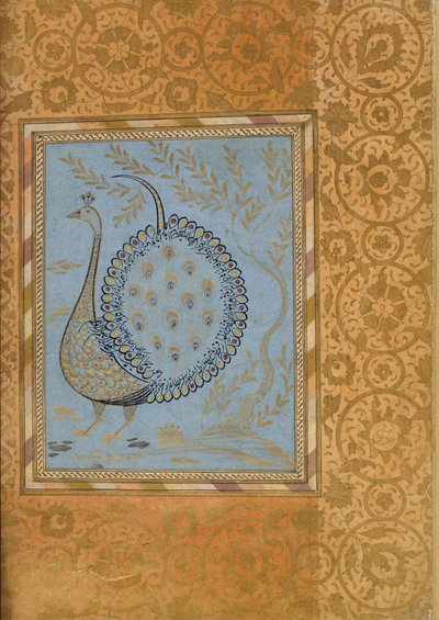 Kalligrafikus kompozíció páva alakban, folio a Bellini albumból, kb. 1600. alkotó: Unbekannt
