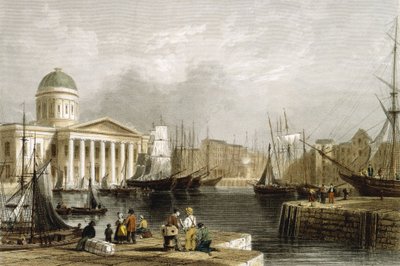 Canning Dock, Liverpool, a Vámház bemutatásával, 1841 alkotó: Unbekannt