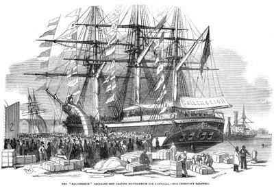 Caroline Chisholm beszédet mond a tömeghez a Ballengeich emigráns hajóról, 1852 alkotó: Unbekannt