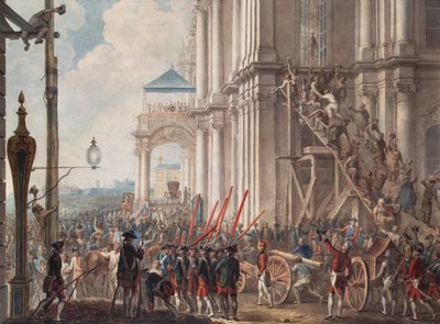 II. Katalin a Téli Palota erkélyén, a Gárda köszöntötte a palotaforradalom napján, 1762. június 28-án, 18. század végén. alkotó: Unbekannt