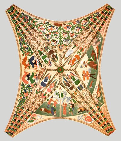 Mennyezeti dekoráció a Floda templomban, Flodafors, Södermanland megye, Svédország, 1928. alkotó: Unbekannt