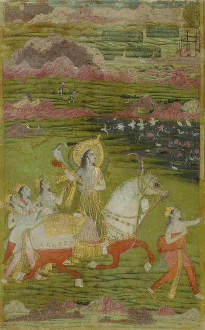 Chand Bibi Hawking kísérőkkel egy tájban, kb. 1700. alkotó: Unbekannt