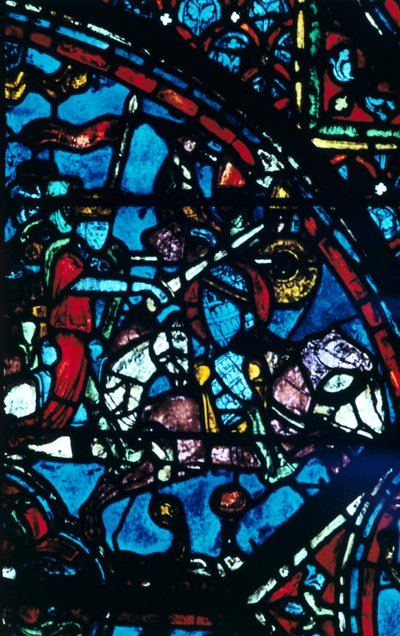 Nagy Károly harcol a szaracénokkal, ólomüveg, Chartres-i katedrális, Franciaország, 1225 alkotó: Unbekannt