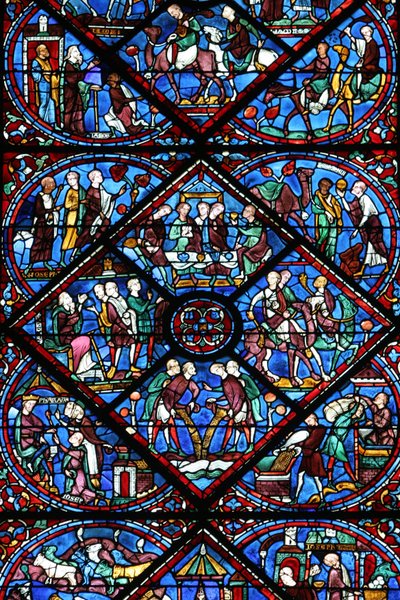 Chartres-i katedrális: ólomüveg ablak Chartres Franciaország alkotó: Unbekannt