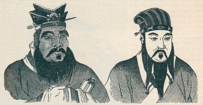 Konfuciusz és nagy követője, Mencius kínai portréi, 1907 alkotó: Unbekannt