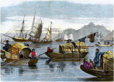Kínai sampanok Hongkong kikötőjében, 1875 alkotó: Unbekannt