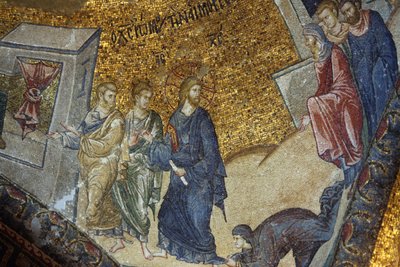 Chora templommúzeum: mozaik, amely azt a nőt ábrázolja, aki Jézustól egészségének helyreállítását kéri Istanbul Turquie alkotó: Unbekannt