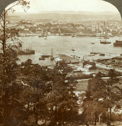Christiania és forgalmas kikötője, N.W. az Ekeberg királyi palotából jobbra, Norvégia, 1905. alkotó: Unbekannt