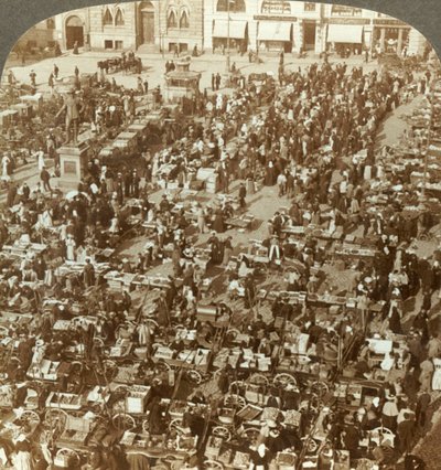 Christiania legnagyobb piaca, Norvégia, 1905. alkotó: Unbekannt