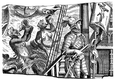 Kolumbusz Kristóf amerikai útja során, metszet, c1500 alkotó: Unbekannt