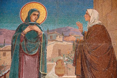 A Megváltó temploma a kiömlött véren vagy a feltámadás temploma ; A látogatás: Mária meglátogatja rokonát, Erzsébetet; Szentpétervár Oroszország alkotó: Unbekannt