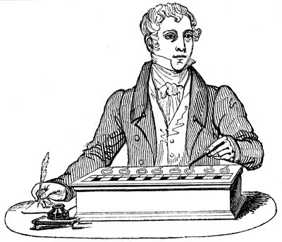 Jegyző Pascal-összeadó géppel, 1835 alkotó: Unbekannt
