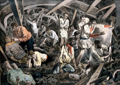 Szénbányászok rekedtek a föld alá egy tetőzuhanás miatt, Courrieres Mines, Pas-de-Calais, Franciaország, 1906 alkotó: Unbekannt