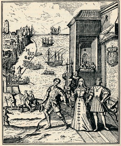 Kolumbusz Ferdinánddal és Izabellával, 1492. augusztus 3., 1912 alkotó: Unbekannt
