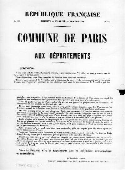 Commune de Paris, a Párizsi Kommün francia politikai plakátjairól, 1871. május alkotó: Unbekannt