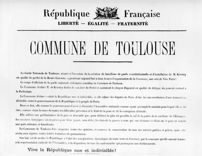 Commune de Toulouse, a Párizsi Kommün francia politikai plakátjairól alkotó: Unbekannt