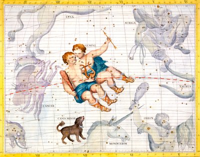 Az Ikrek és a Canis Minor csillagképek, 1729 alkotó: Unbekannt