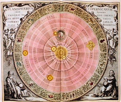 A világegyetem kopernikuszi napközpontú heliocentrikus rendszere, 1708 alkotó: Unbekannt