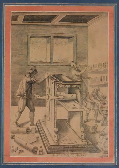 Copper Plate Printers at Work, Folio from the Davis Album, Irán, A.H. 1199A.D. 1784-85. alkotó: Unbekannt