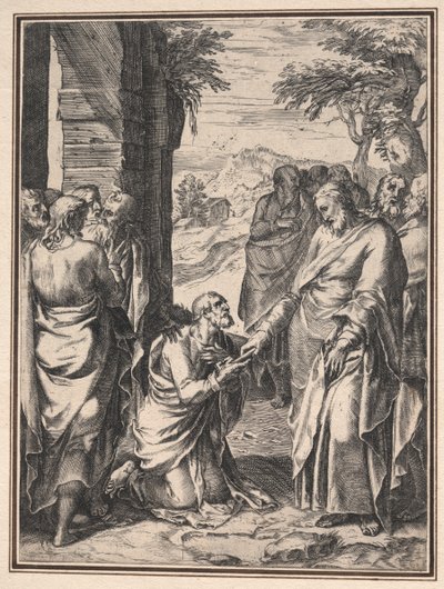 Másolata Cornelis Cort: Krisztus átadja a templom kulcsát Szent Péternek, c. 1567. alkotó: Unbekannt
