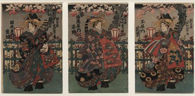Shigeoka, Sugatano és Hanamurasaki udvarhölgyek. Triptichon. A Yoshiw szépségei című sorozatból alkotó: Unbekannt