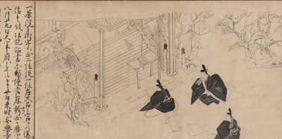Az udvaroncok felkeresik Sugawara no Michizane halotti templomát..., kb. 1300. alkotó: Unbekannt