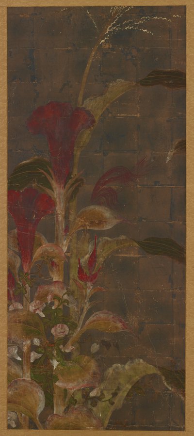 Coxcombs, kukorica és hajnali virágok, Momoyama-korszak, 1568-1615. alkotó: Unbekannt