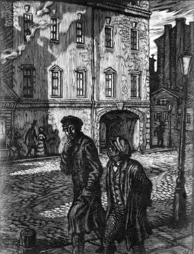 Bűn és büntetés” Fjodor Dosztojevszkij regénye, Fjodor Konsztantyinov illusztrációja (fametszet) alkotó: Unbekannt